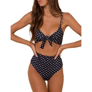 NWT Blooming Jelly Polka Dot High Waisted Bikini Set Tie Knot Medium
